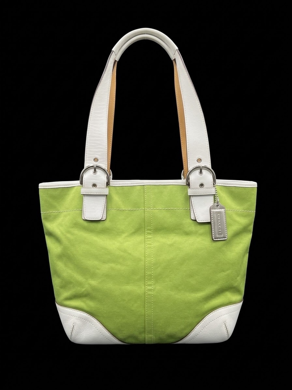 Coach SoHo Y2K 2005 Vintage Lime Canvas Tote with White Leather Trim